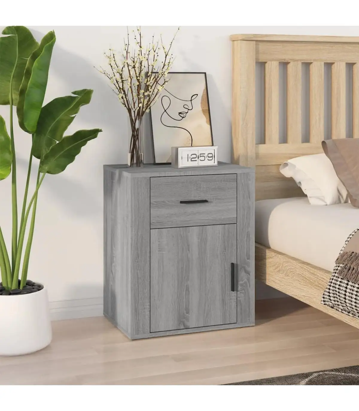 Bedside tables bedside table plywood gray Sonoma 50x36x60 cm