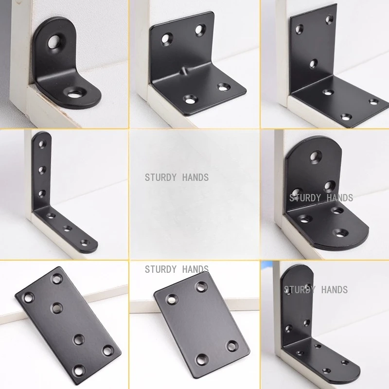 4pcs stainless steel 90 degree right angle reinforced black corner bracket angle iron hardware furniture connectors