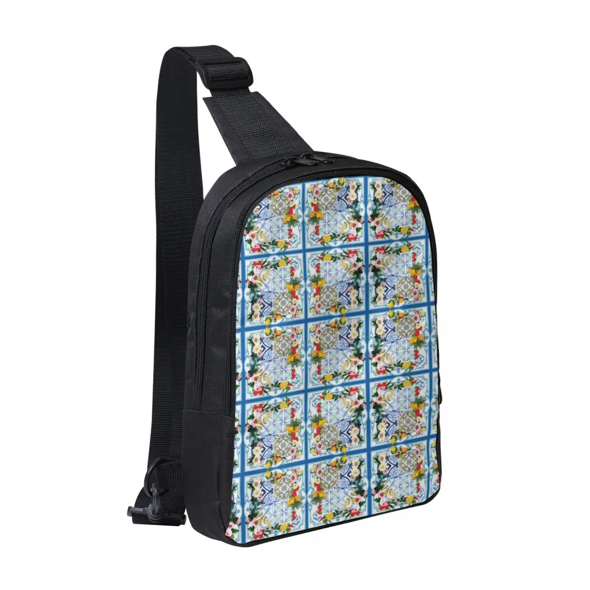 

Sicilian Tiles,mediterranean,mosaic,lemons Chest Bag Men Sling Crossbody Backpack Chest Bag Travel Hiking Daypack Shoulder Bag