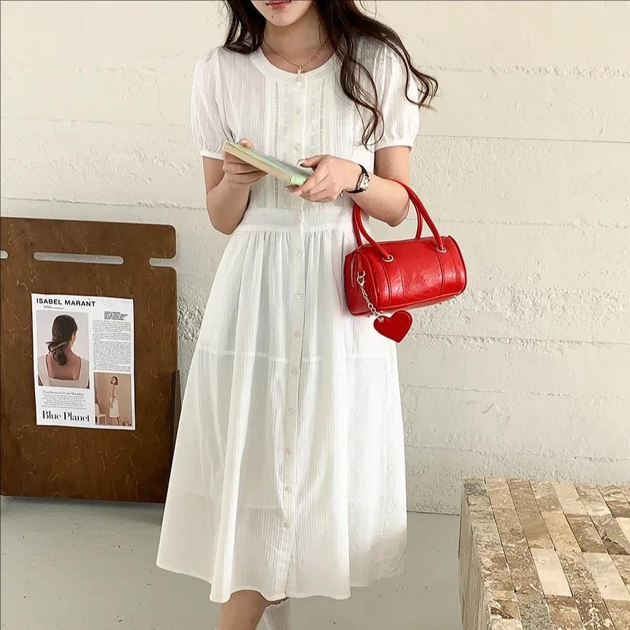 

Summer casual round neck short sleeve long shirt dress women