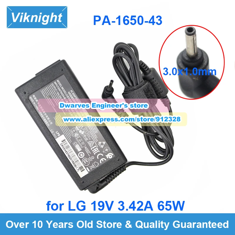 

Genuine 65W 19V 3.42A AC Adapter PA-1650-43 Charger For LG 15U570 15U570-KA50K 15Z970 14Z980C 15Z980 Power Supply 3.0x1.0mm Tip