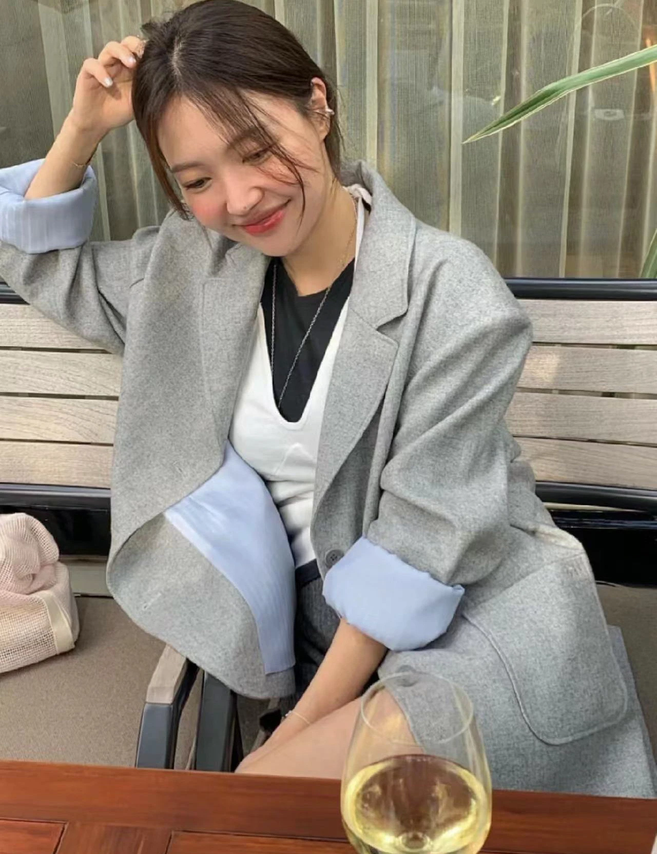 

PREON Workwear Autumn New Tannat Casual Loose Commute Suit Jaet Long Sve Woolen Mid-Length Pure Color Ele Sle