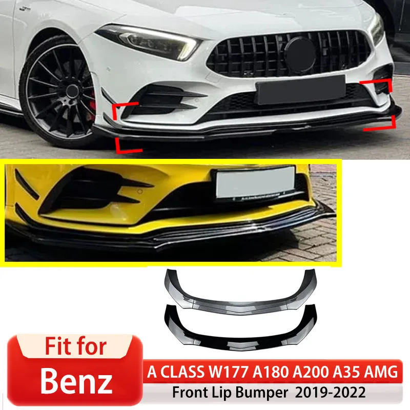 

Для Mercedes Benz A CLASS W177 2019-2022 A180 A200 A35 AMG автомобильный передний бампер губа автомобильный диффузор спойлер бампер дефлектор кузова комплект