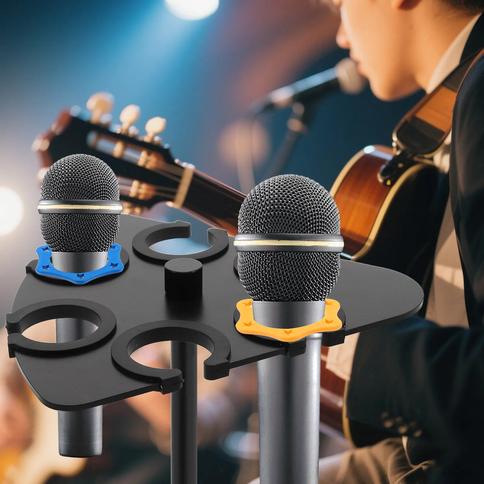1Set Multi-Mic Holder Tray Universal Microphone Storage Stand for Stage Karaoke Desktop Performance Setup Mic Stand Shelf