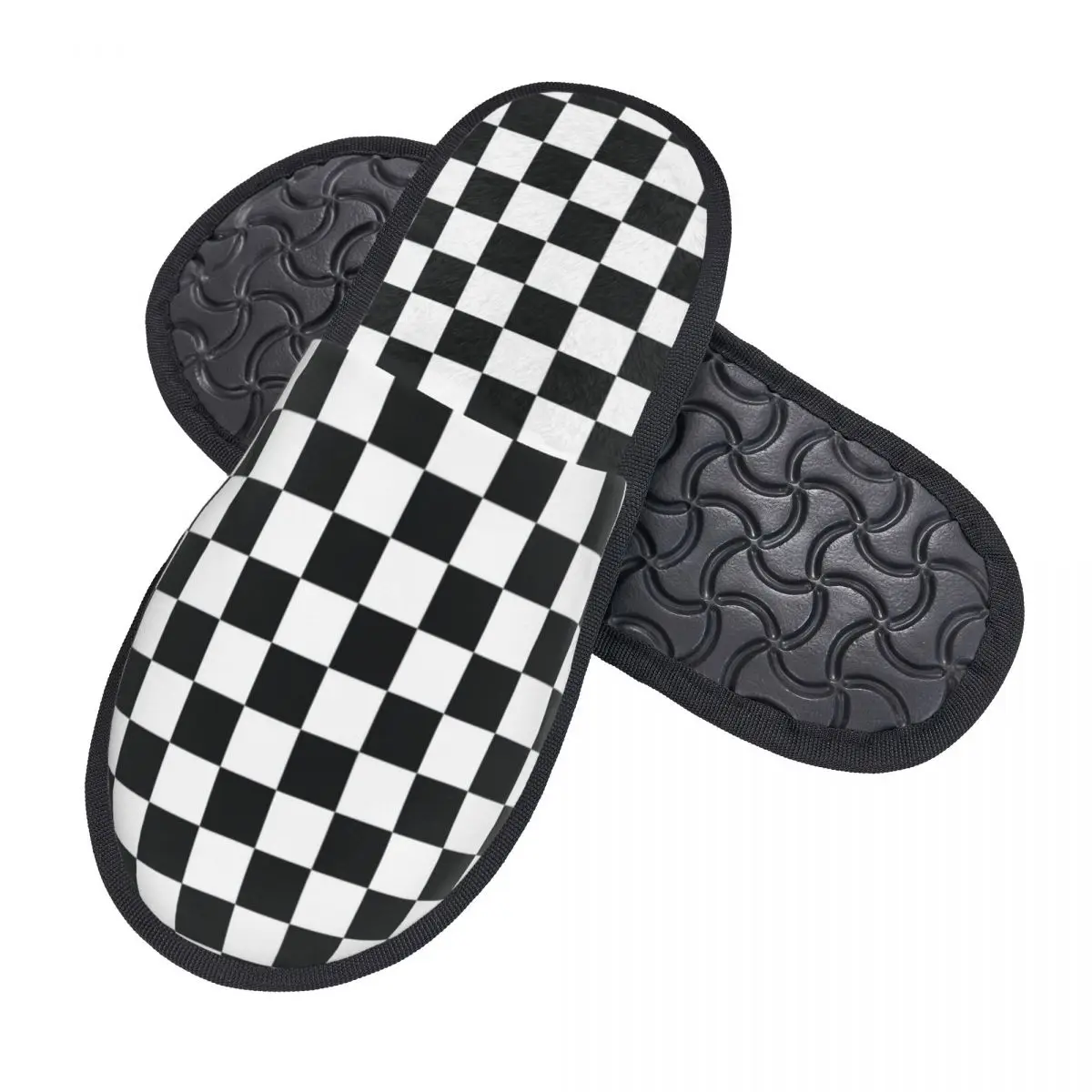 Custom Black White Checkered Plaid Grid Guest Slippers for Bedroom Women House Slipper