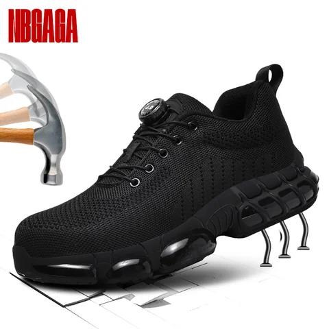Men's Steel Toe Work Boots Safety Toe Puncture Proof Slip Resistant Breathable Mesh Lightweight Industrial Construction Shoes