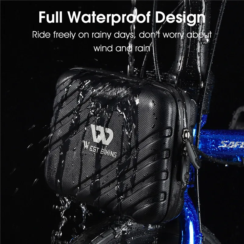 WEST BIKING Hard Shell Bicycle Front Bag Waterproof Bike Frame Hanging Bag Portable Multifunctional Folding Cycling Accessories