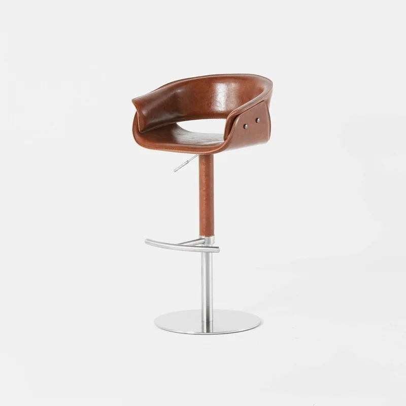 

Medieval stainless steel rotating lift bar chair saddle leather household backrest high foot