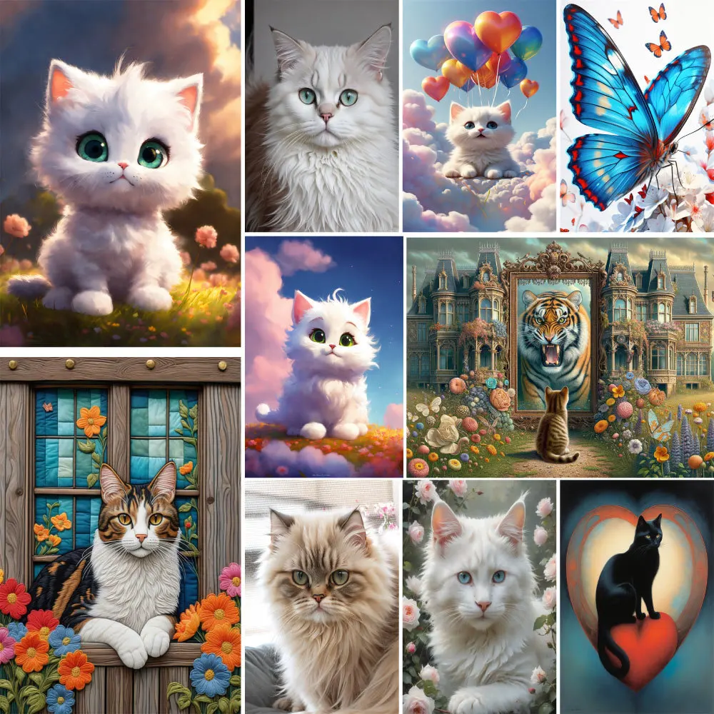 Animal Pet Cat Printed Canvas 11CT Cross-Stitch DIY Embroidery Set Handiwork Handmade Needlework Painting Floss Jewelry Design