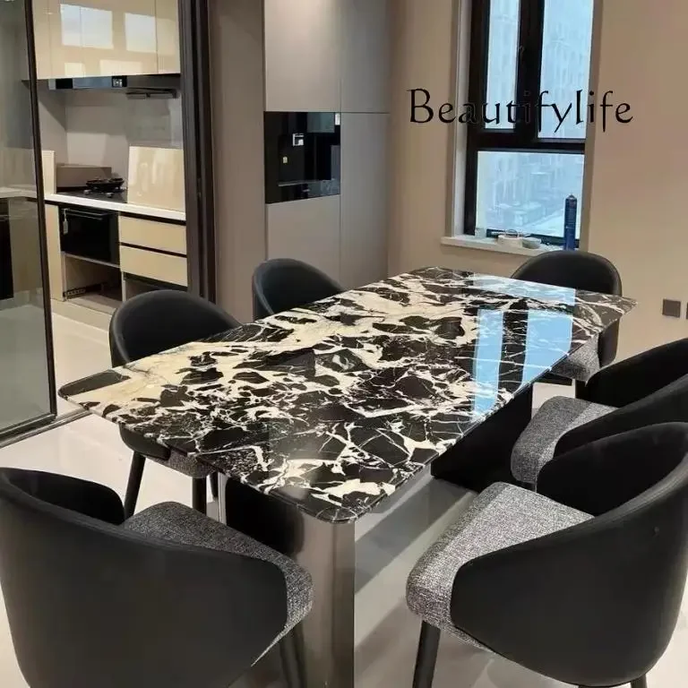 DItalian Light Luxury Stone Dining Table Modern High-end Villa Minimalist Natural Marble Rectangular Dining Table