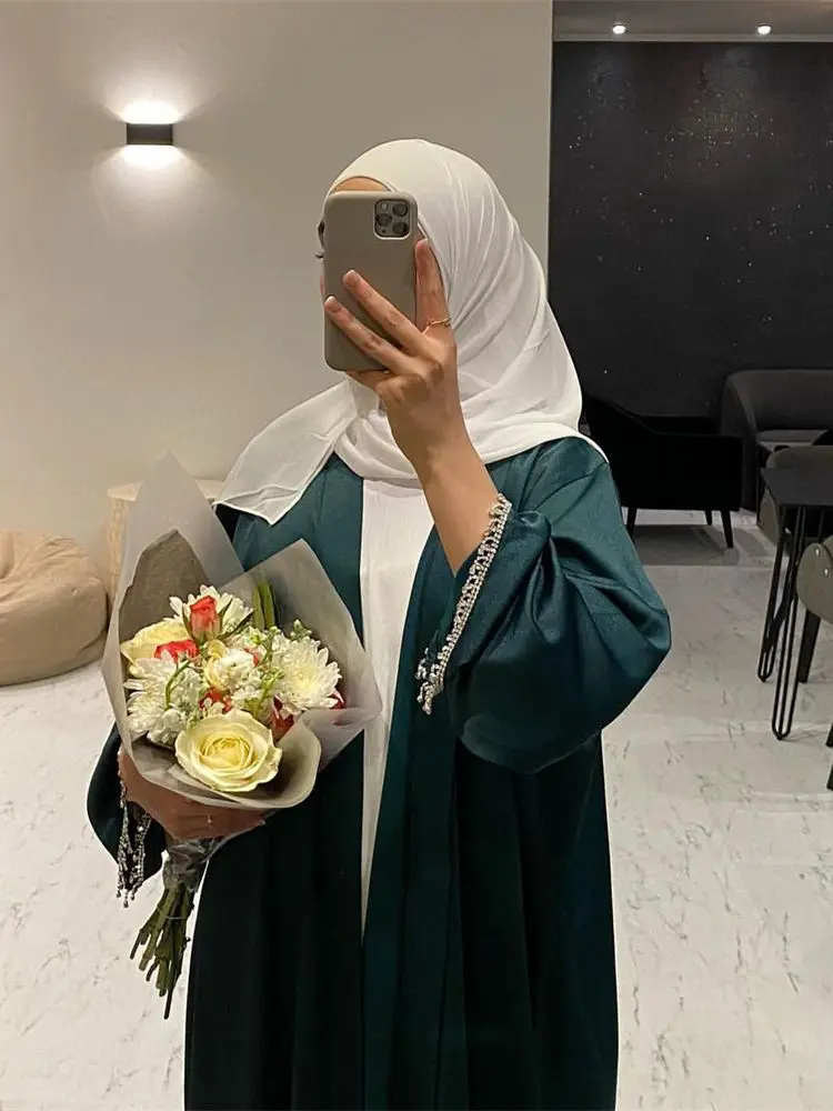 Ramadan Kimono 2-częściowy zestaw Abaya indyk Islam arabski hidżab sukienka muzułmańska zestaw Khimar dla damska suknia Femme Musulmane Kaftan