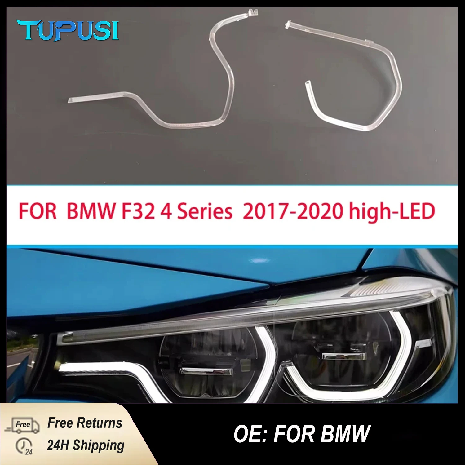 2PCS For BMW 4 Series F32 F36 17-20 High-LED DRL Car Headlight Light Guide Strip Daytime Running Light Tube Angel Eye