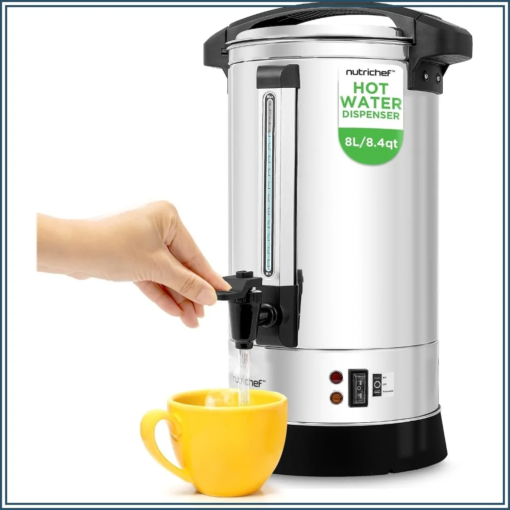 

8L Hot Water Dispenser, Electric Beverage Heater, Stainless Steel, Safety Lock, Non-Drip Tap, Home & Commercial