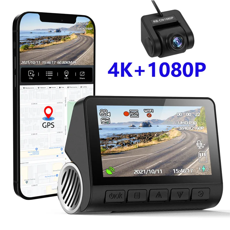 Dash Cam 4K+1080P Dual-channel Dash for Car Camera Recorder With GPS WiFi Night Vision Car DVR 24H Parking Monitor Black Box