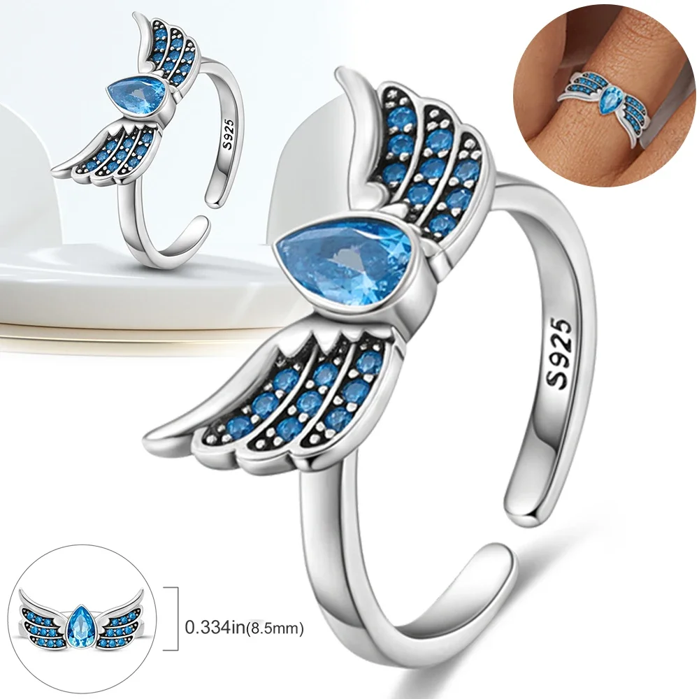 S925 Silver Sun Moon Open Ring for Women Original Zircon Butterfly Flower Rose Adjustable Rings Free Size Finger Jewelry