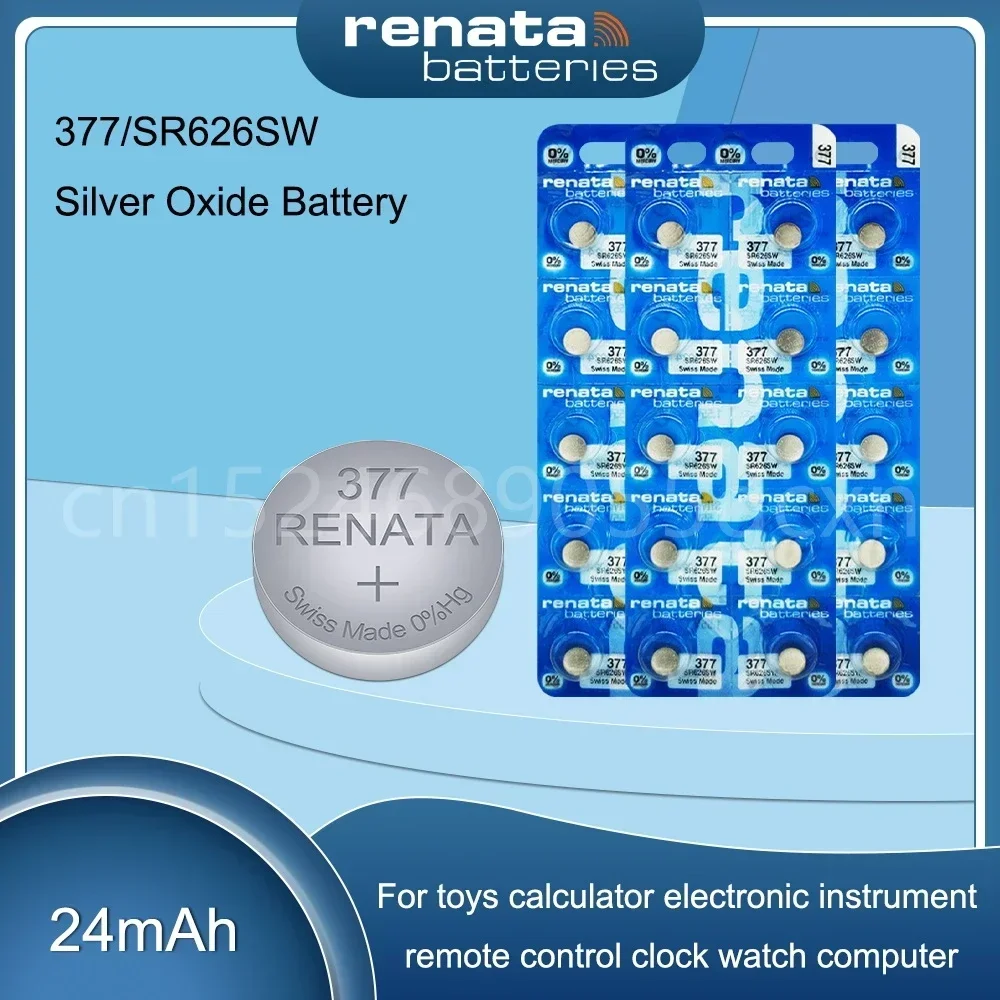 100% Original Renata 377 SR626SW AG4 LR626 SR66 V377 1.55V Silver Oxide Battery for Watch Toys Scales Remote Control Button Cell