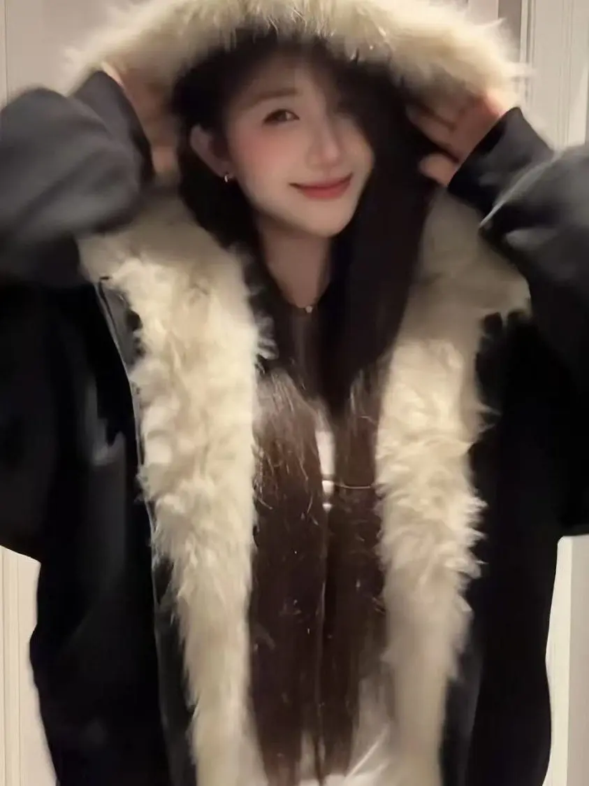 

Шикарная замшевая куртка в американском стиле с хлопковой подкладкой: уютная зимняя верхняя одежда, милая утепленная куртка для женщин, удобная для повседневной носки, утолщенная.