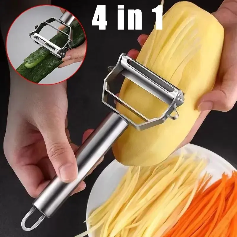 4-in-1 Multi Peeler, Stainless Steel Vegetable Fruit Peeler Grater Slicer & Shredder, Julienne Cutter Kitchen Tool Kitchen Items