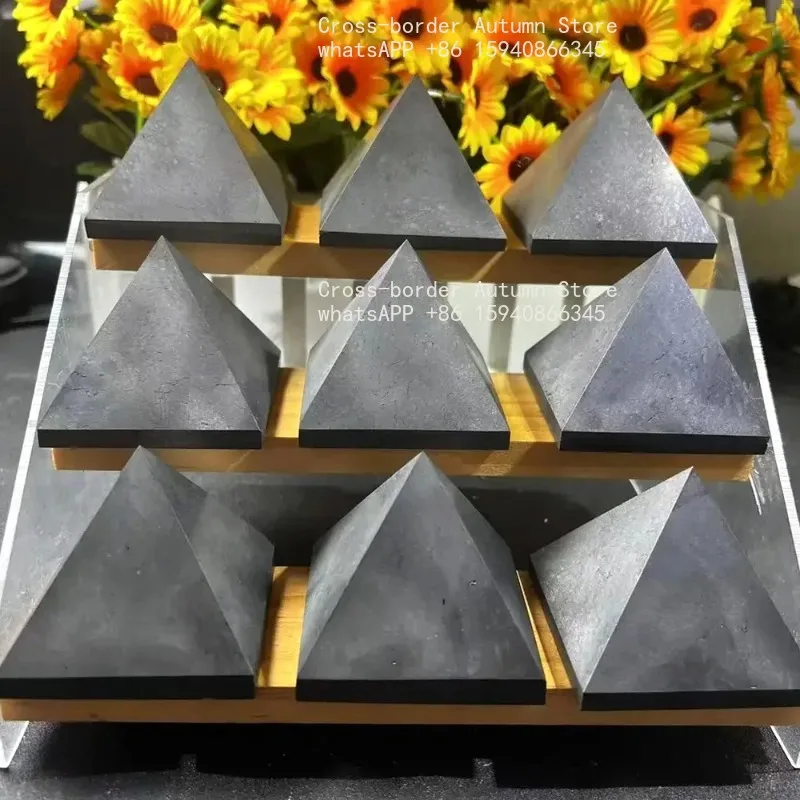 Natural Shungite Pyramid Energy Crystal Tower Healing Stone Meditation Yoga Home Feng Shui Ornament
