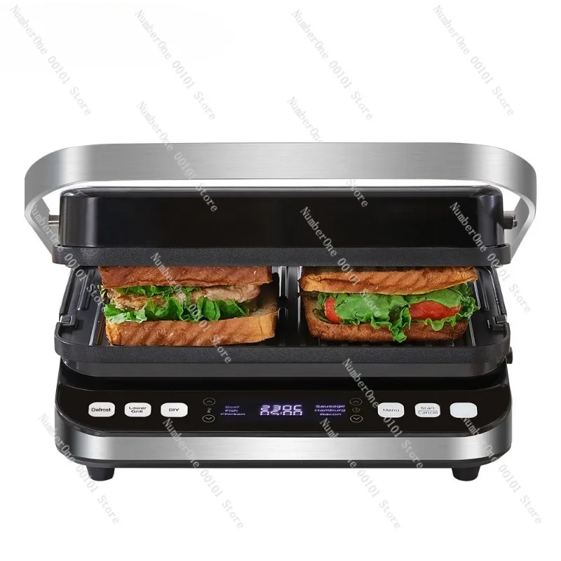 Contact Grill Electric Frying Pan, Multi-function BBQ Panini Waffle Maker for Home Kitchen