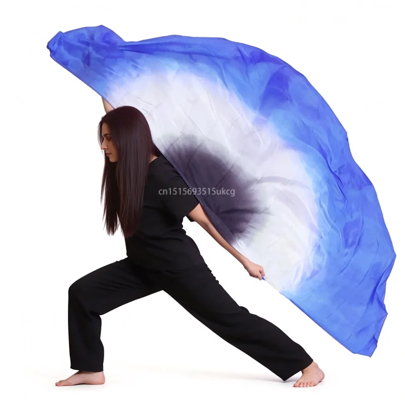 1PC 100% Real Silk Oriental Dance Silk Flag With Elastic Stick Bellydance Scarf Stage Performance Props Semicircle Flag 180X90cm