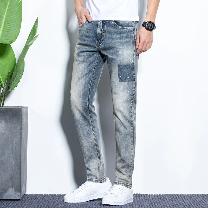 Pantalones vaqueros elásticos ajustados pequeños rectos primavera y otoño estiramiento Regular joven adulto caballero cómodo suelto hombre avanzado