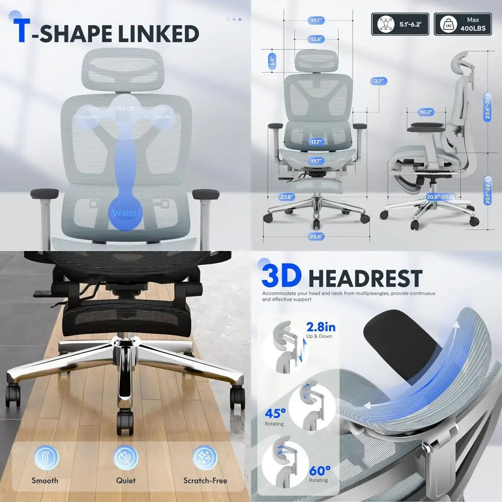 

Эргономичное офисное кресло премиум-класса с регулируемыми подлокотниками, поясничной опорой, откидной спинкой, сетчатым сиденьем для дома и офиса, синее