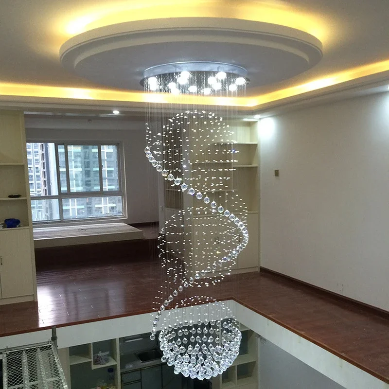 Modern Spiral Chandelier Crystals Villa Building Middle Floor Living Room Large Chandeliers Lighting Duplex Stair Hanging Lamp