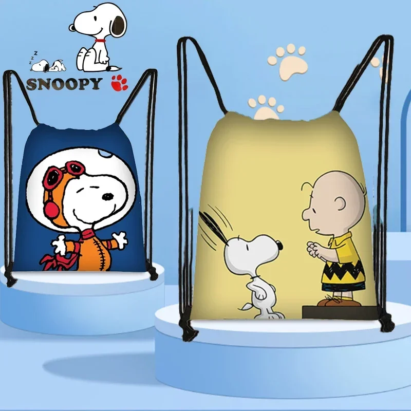 Snoopy dzieci plecak kreskówka sznurek kieszeń Charlie brązowy poliester torba przenośna pamięć masowa torba do przechowywania plecak dziecięcy