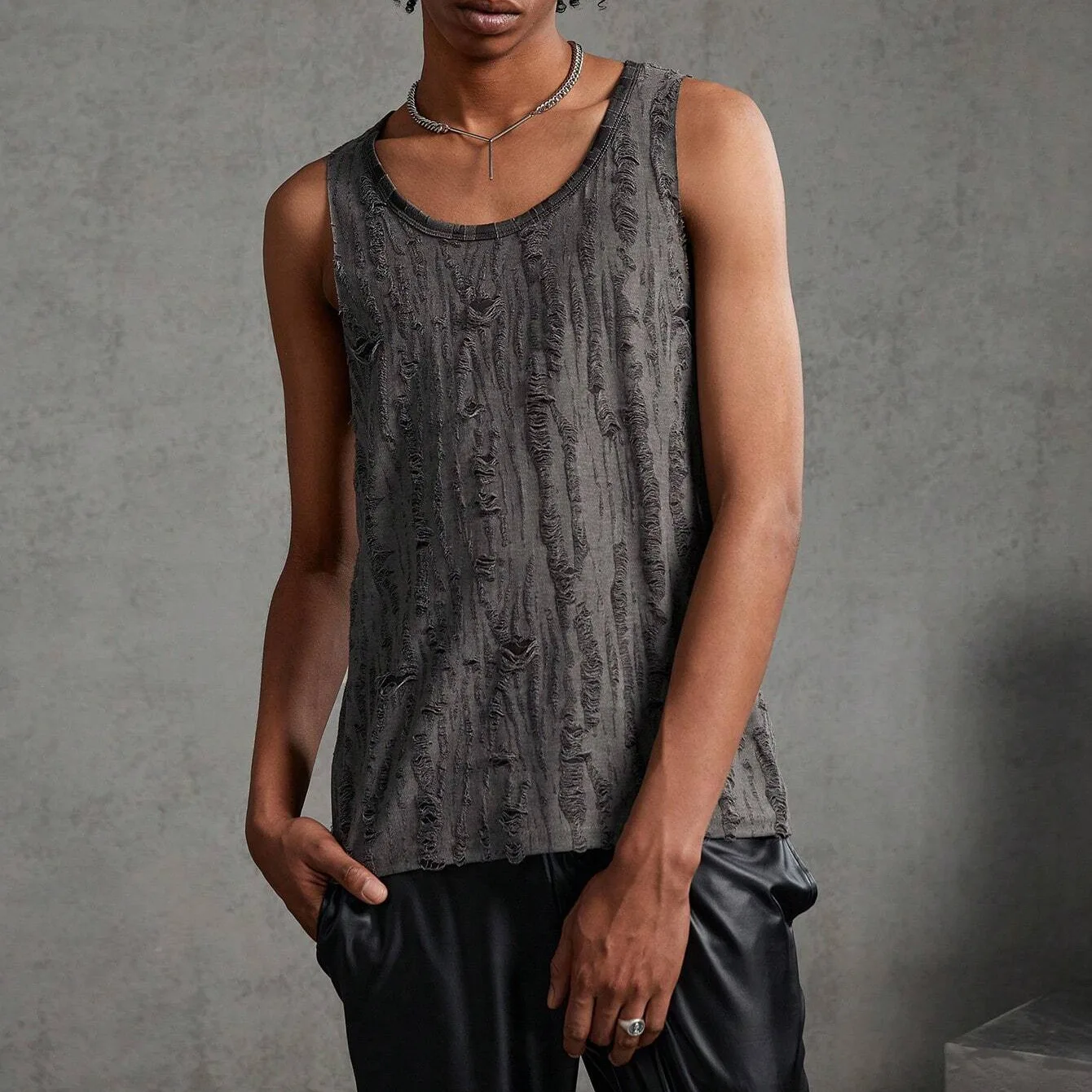 American Street Ripped Vest Men's Large Size Summer Outdoor Breathable Sleeveless T-shirt Quick-drying Sports Fitness