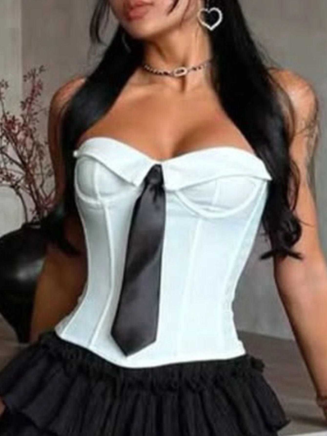 Camiseta sin mangas con corsé blanco y espalda descubierta para mujer, tops sexys para fiesta y club de verano, top de tubo con lazo recortado, ropa de calle a la moda para mujer 2025