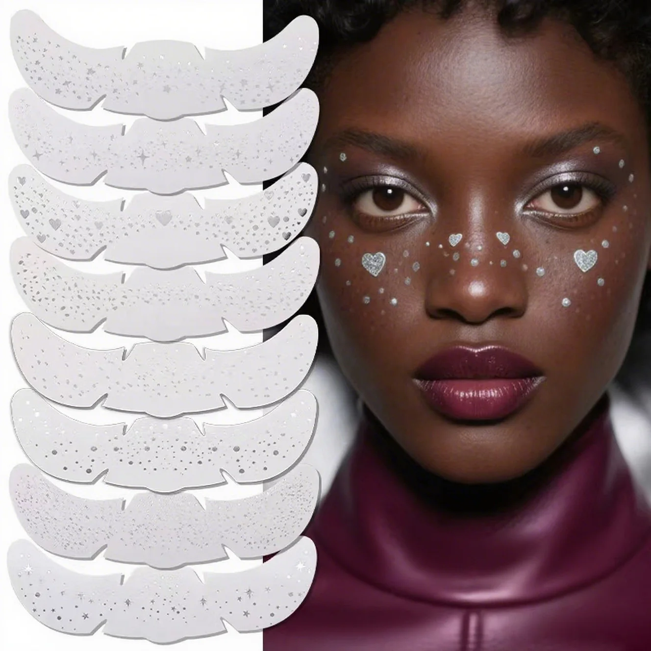 

8 Sheets Silver Freckles Stickers Heart Freckle Tattoos Stickers Waterproof Temp Tattoos With Silver Star Heart Dot Pattern