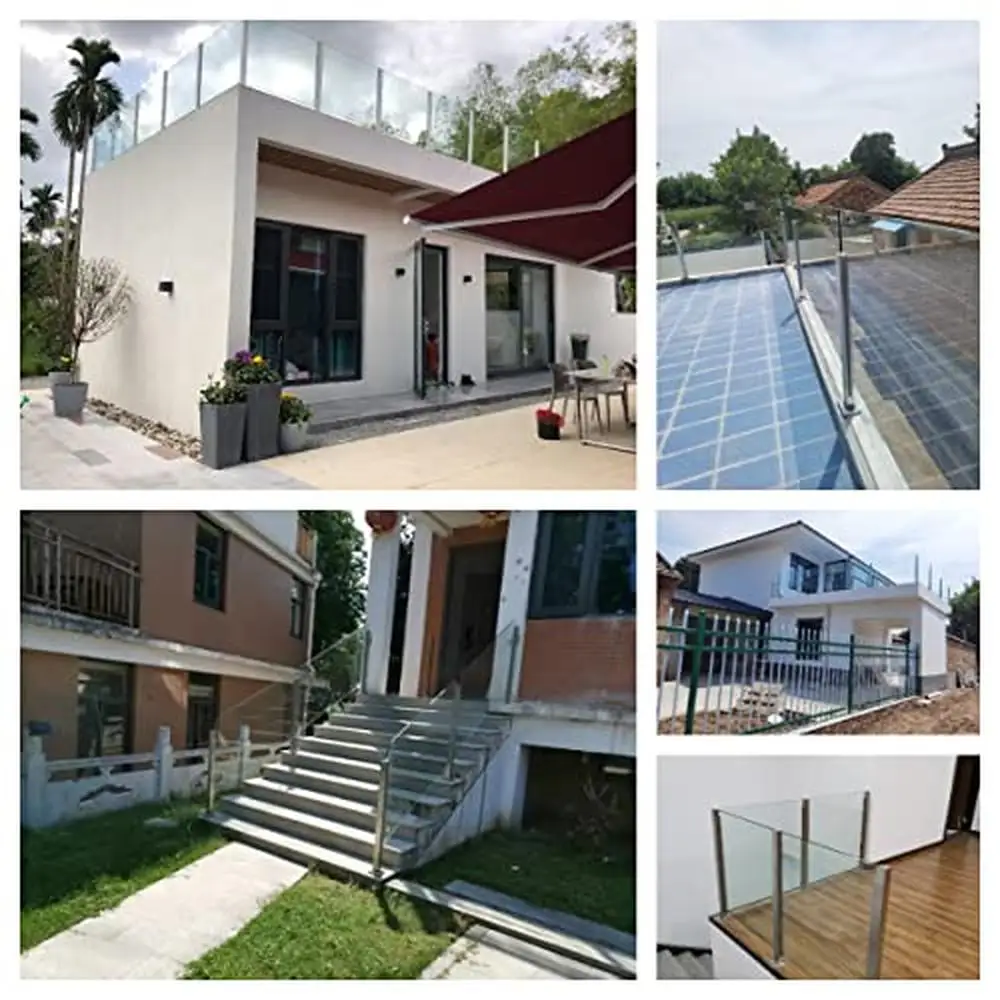 Stainless Steel Glass Railing Post Balustrade Balcony Stairs Corner Base Plate Insert Wood Glass 5cmx5cmx10cmx10cm Square