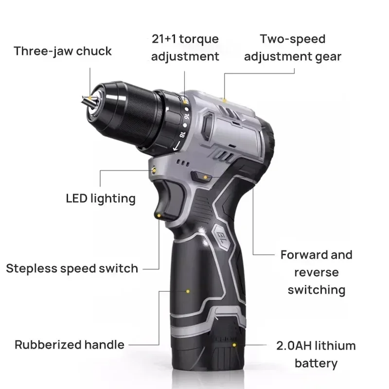 16V Cordless Drill Electric Screwdriver Mini Wireless Power Driver DC Lithium-Ion Battery Power Tools