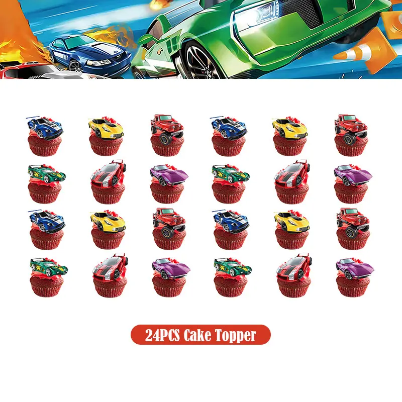 Happy Wheels Verjaardag Verjaardagsfeestje Benodigdheden Hot Race Car Thema Servies Set Kopjes Borden Ballonnen Cadeauzakjes voor kinderen Jongens ﻿