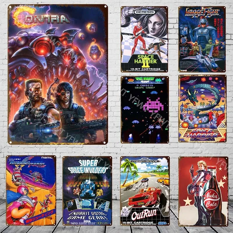 Collection of Classic Games Born In The 70s and 80s Super Space Invaders Game Video Game Metal Tin Sign Retro Poster Wall Decor