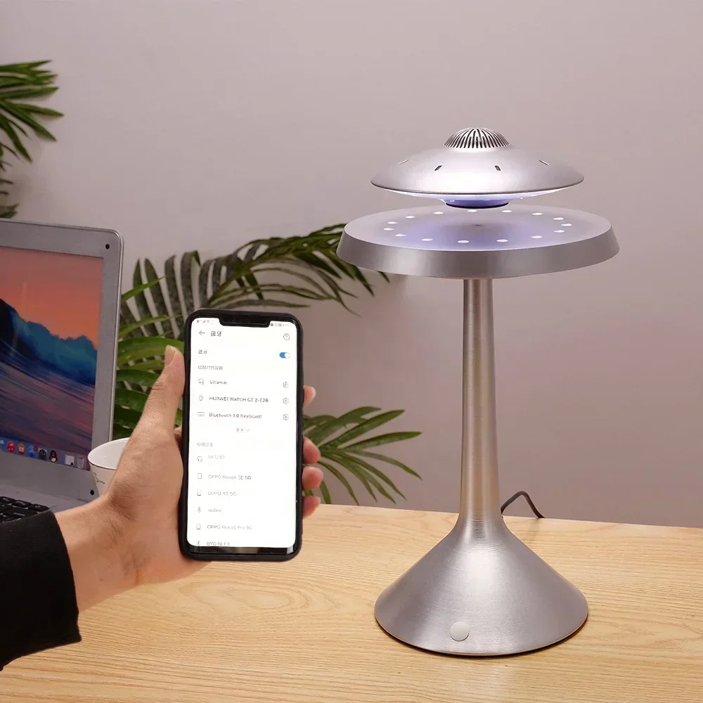 2026 OEM Table Stereo RGB Light Show Aluminium 5W USB Music Player Wireless Portable Magnetic Floating Blue Tooth Music Spea