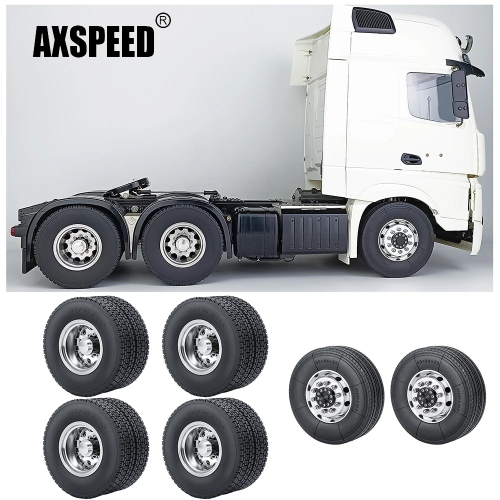 

AXSPEED 1Set Front & Rear Metal Alloy Wheel Rims with 25/22mm Rubber Tires for 1/14 Tamiya RC Trailer Tractor Truck Model Parts