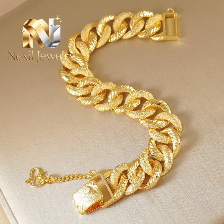 Nexil Jewelry   Nexil Jewelry  High-quality 9999 gold wrist chain luxury 24K real gold matte Cuban chain bracelet for women hip