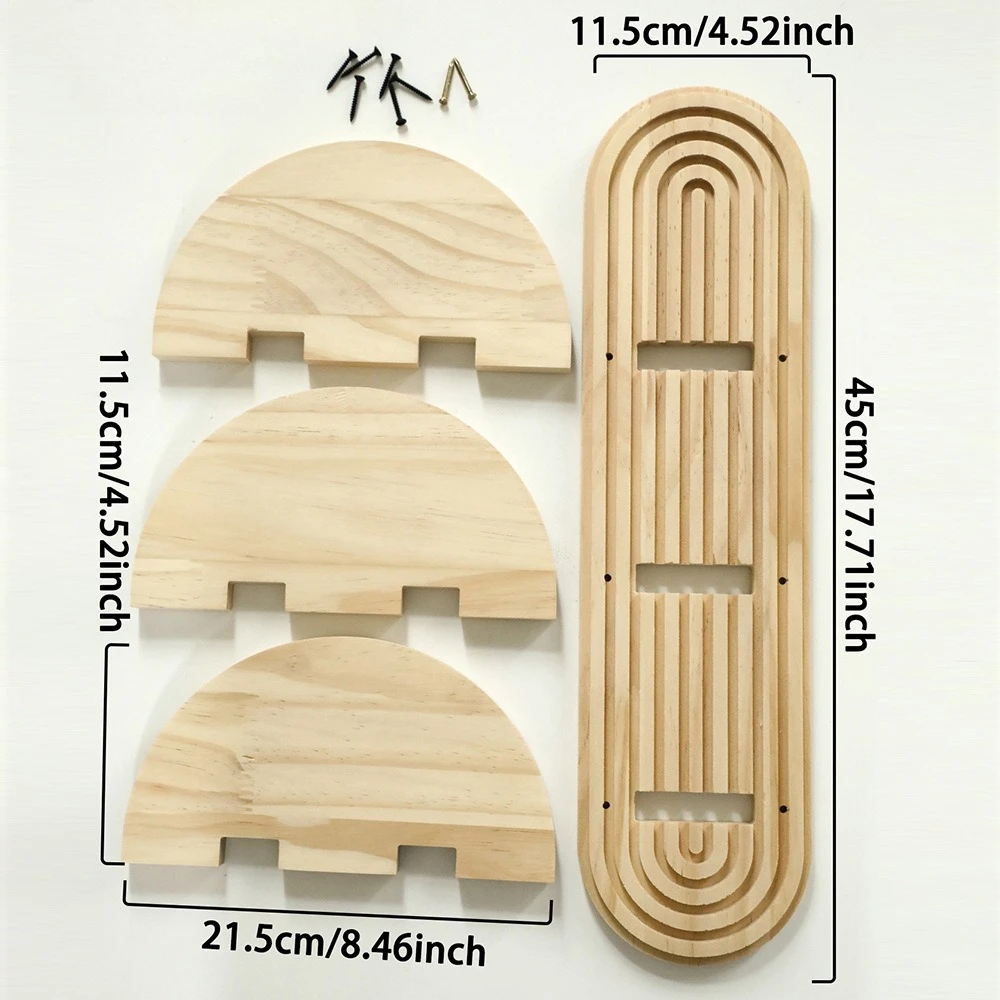 Cross-border new oval threaded creative three-layer solid wood wall shelf wooden crafts home living room decoration
