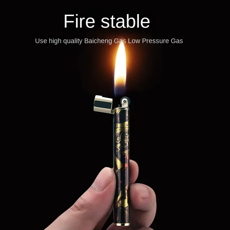 EHRLICHES Fein-Butan-Gas-Feuerzeug, Mini-Feuerzeug mit offener Flamme, Metall, tragbares Schleifrad, personalisiertes Feuerzeug