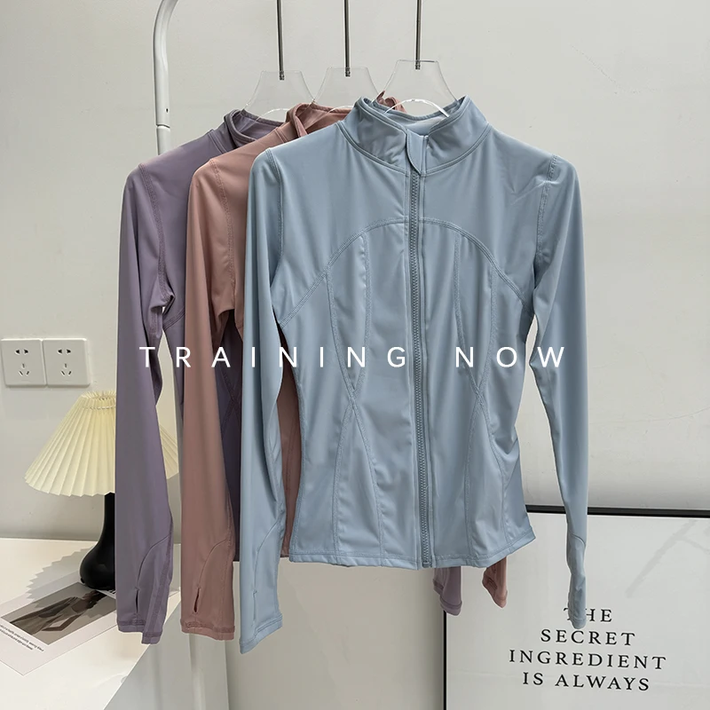 

Fitness tops for women in autumn and winter new slim fashion slim long-sleeved stand-up collar running zipper yoga wear sports