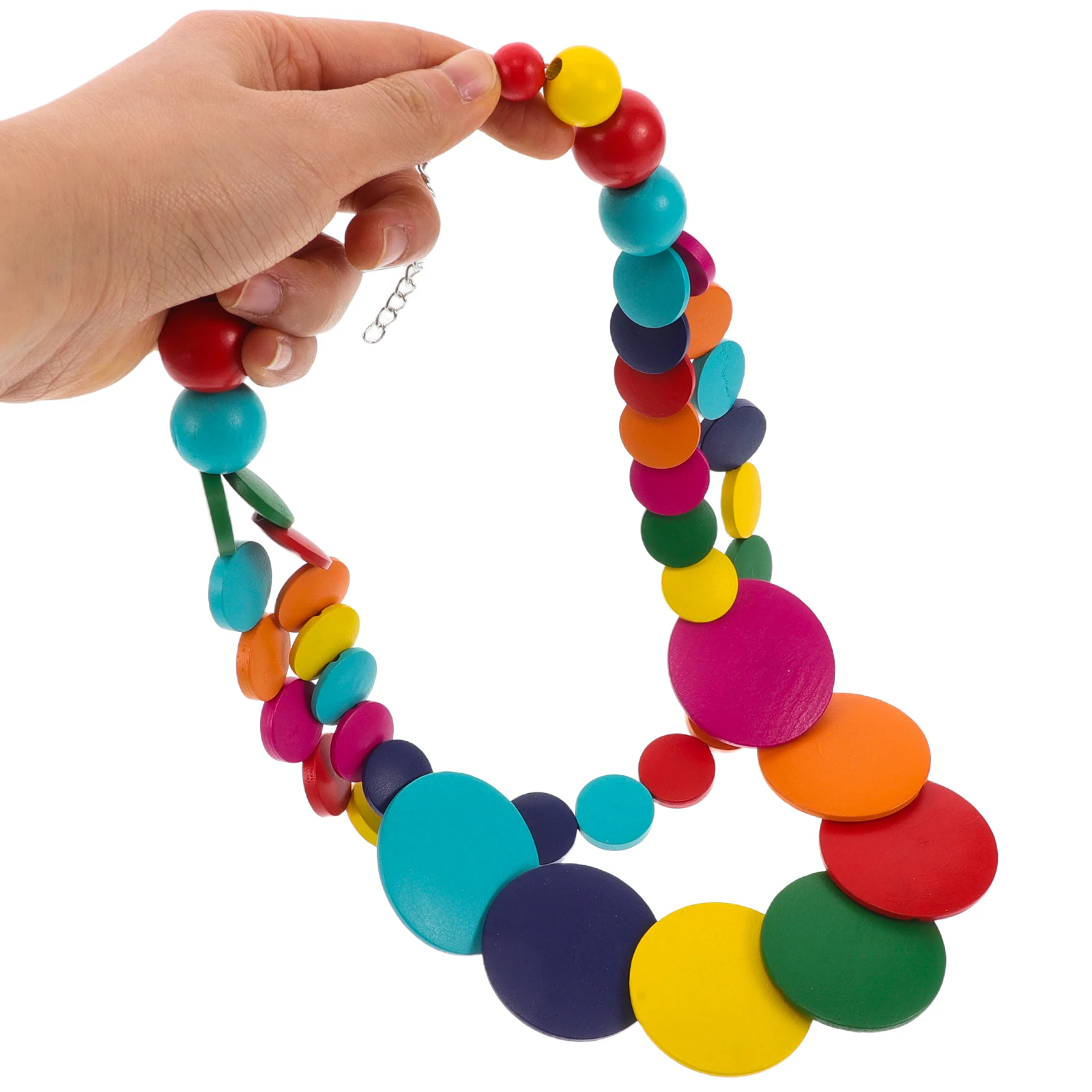 

1Set Wooden Beaded Necklace Colorful Geometric Multi Layer Bohemian African Ethnic Style Statement Jewelry for Women Men