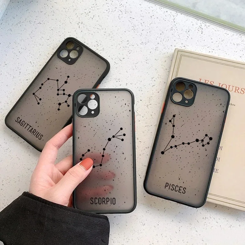 Twelve Constellations Hard Matte Clear Case For iPhone 15 14 Pro Max 13 12 11 XS X XR 7 8 Plus SE2 Shockproof Soft Bumper Cover