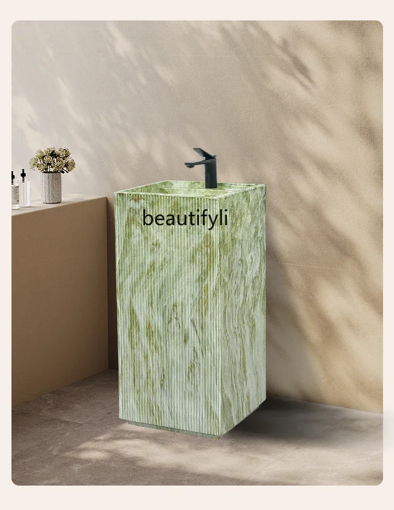 35Stand Column Type Wash Basin Green Marble Stone Pattern Basin Integrated Floor Type Wash BasinSSS