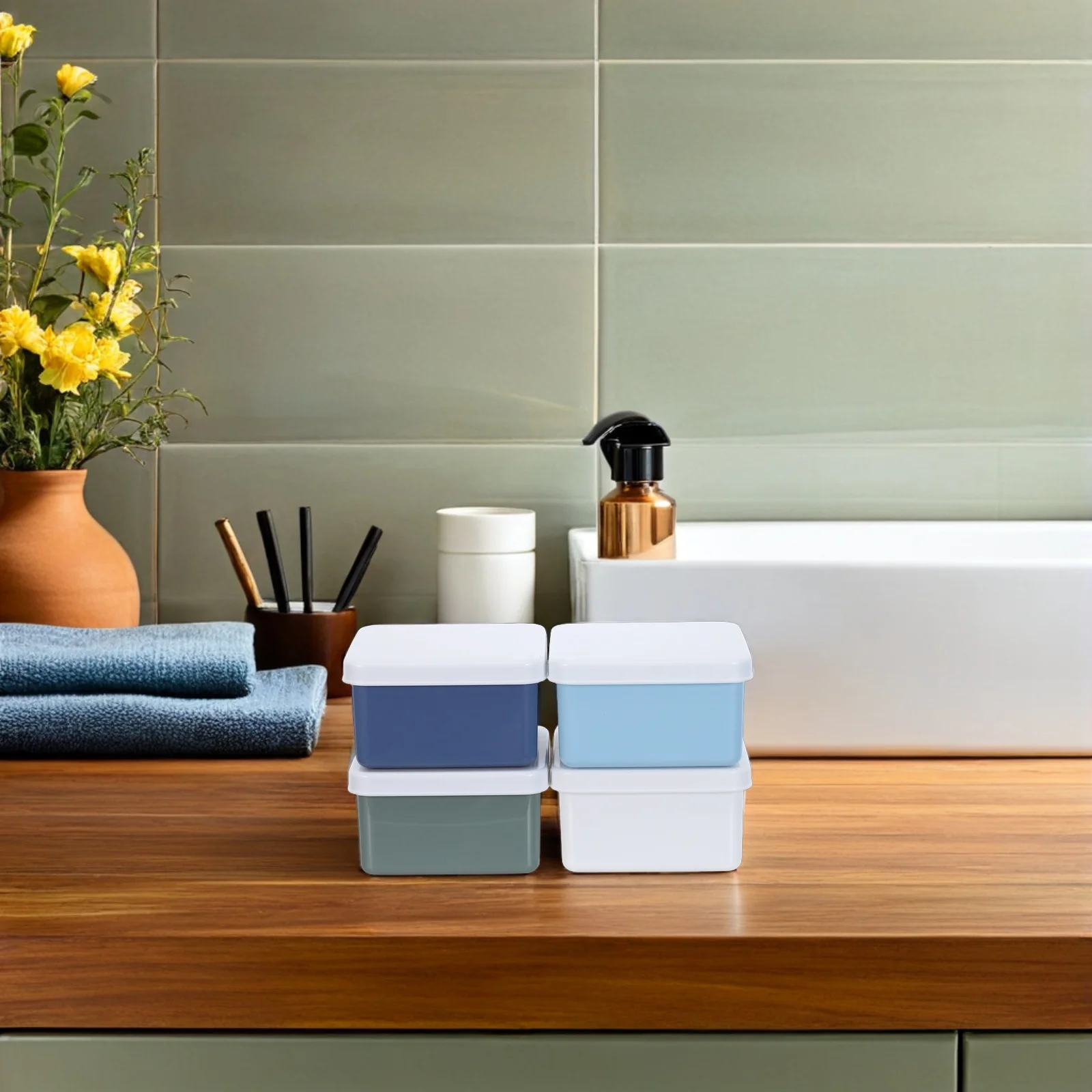 

4Pcs Bathroom Plastic Soap Box Leakproof Lid Portable Travel Soap Holder Square Case 3.34x3.34inch Gym Camping