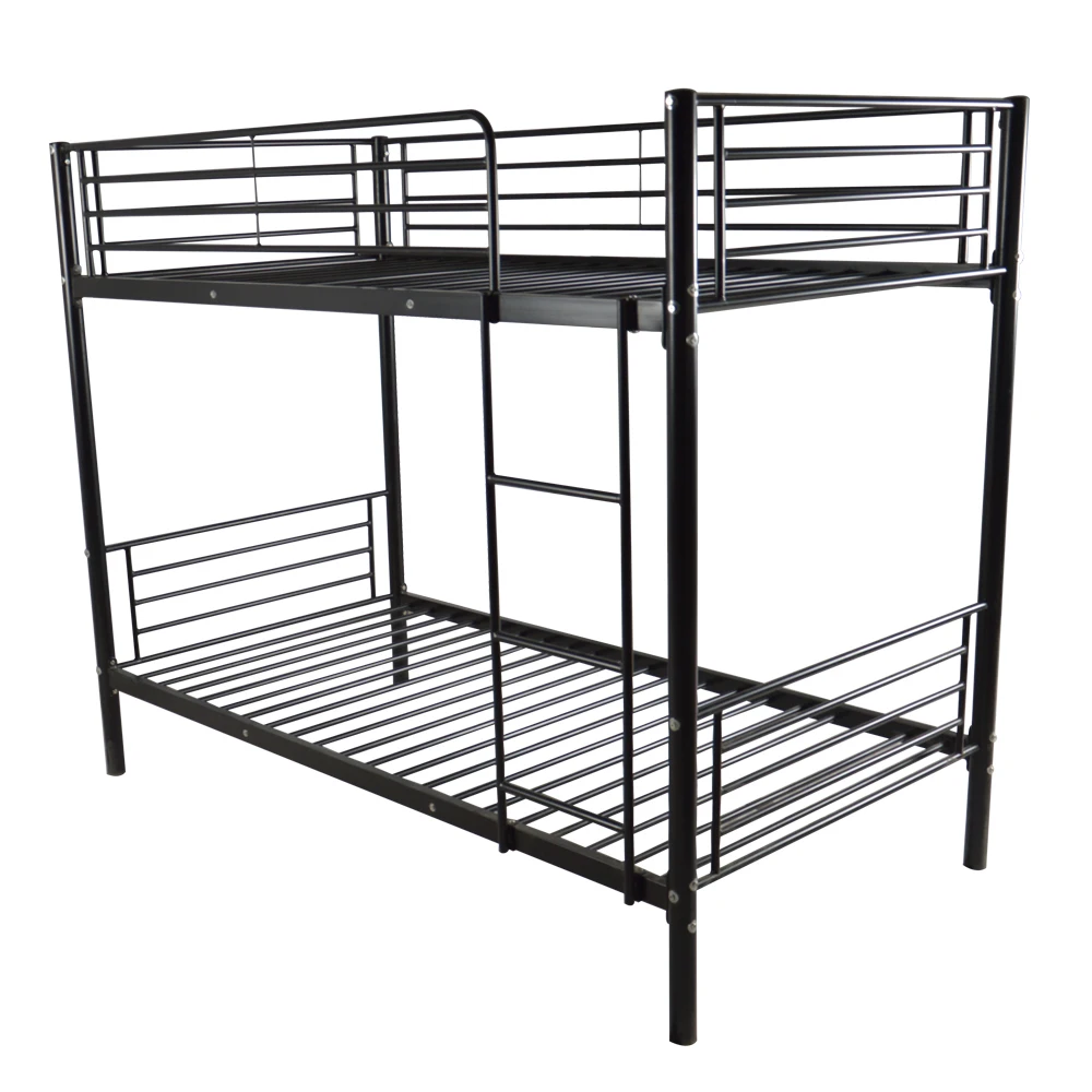 Iron Bed Bunk Bed With Ladder For Kids Twin Size Black Children's Furniture