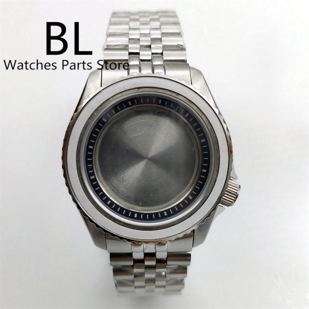 BLIGER 41mm Watch Case With22mm Jubilee Bracelet 3.8 Crown Rotate Bezel Sapphire Glass FitNH34 NH35 NH36 Movement Folding Buckle