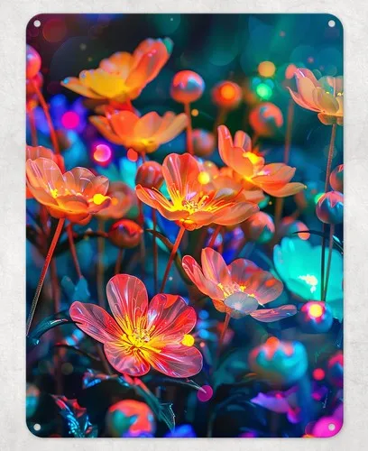 Neon Light Flower Garden Metal Poster Wall Tin Sign Man Cave Shed Home Plaque --Tin Sign