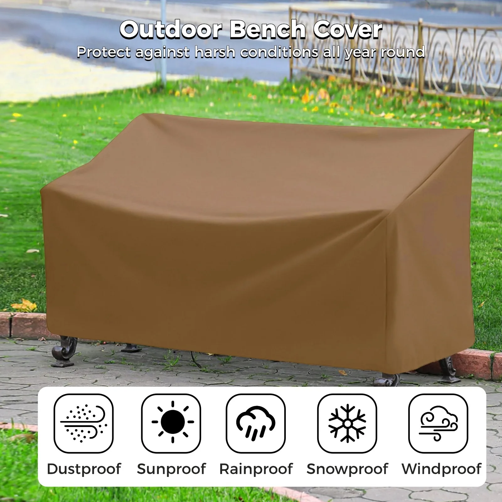 Outdoor Bench Cover Waterproof Outdoor Patio Furniture Cover For 4-Seater Bench Heavy-Duty Oxford Cloth Garden Sofa Chair Cover